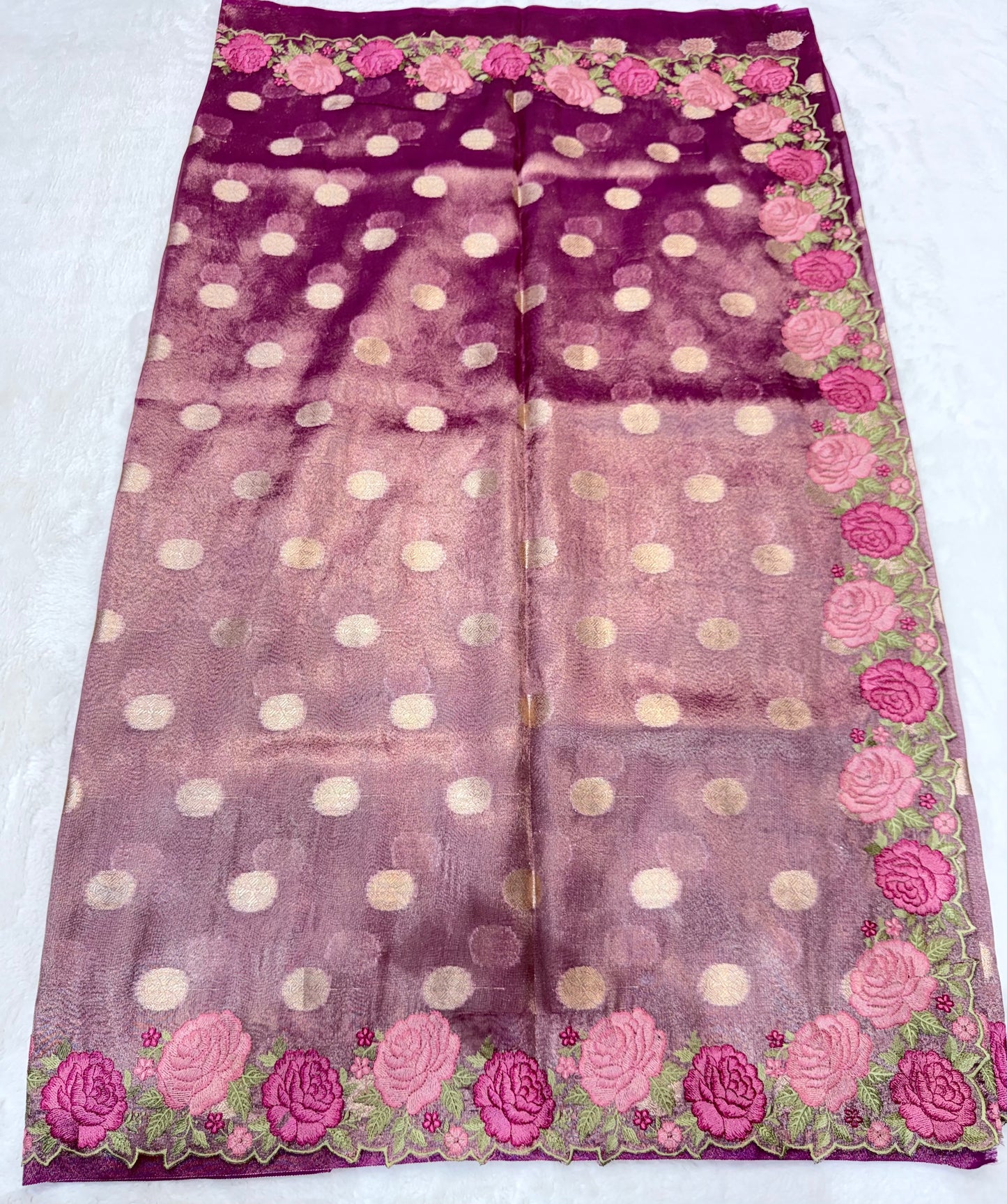 Magenta shade  tissue cutwork embroidery premium designer Banarasi saree
