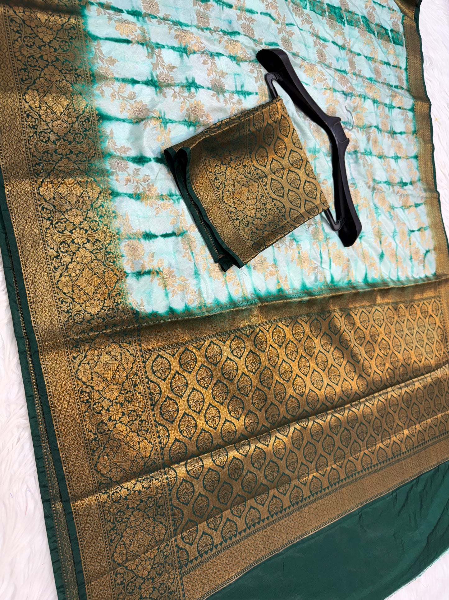 multicolour Dupion silk hand brush print Banarasi saree