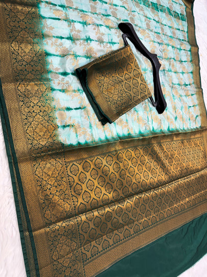 multicolour Dupion silk hand brush print Banarasi saree