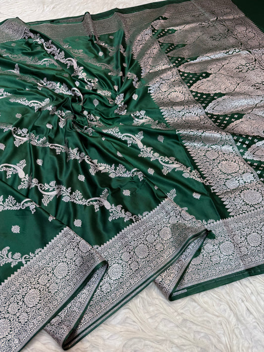 Bottle green premium mashru katan Banarasi saree
