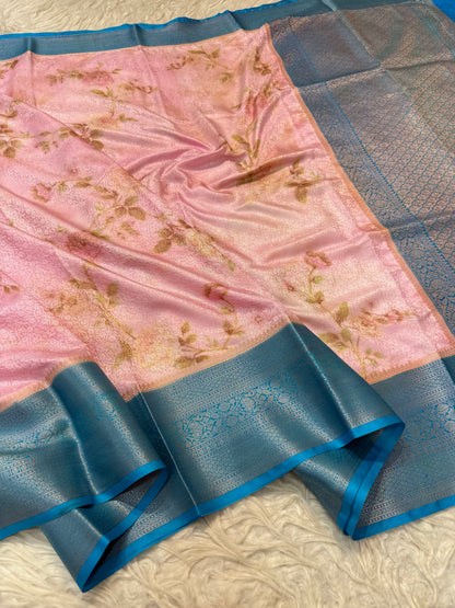 multicolour soft Dupion silk digital  print Banarasi saree