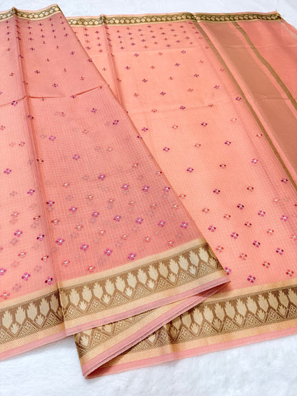 Peach shade kota designer embroidery Banarasi saree