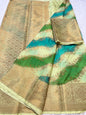 multicolour Dupion silk hand brush print Banarasi saree