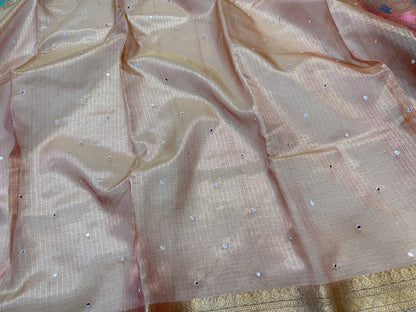 Rose Gold shade tissue kota mirror work premium Banarasi saree