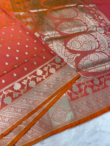 Peach shade katan Banarasi silk Saree