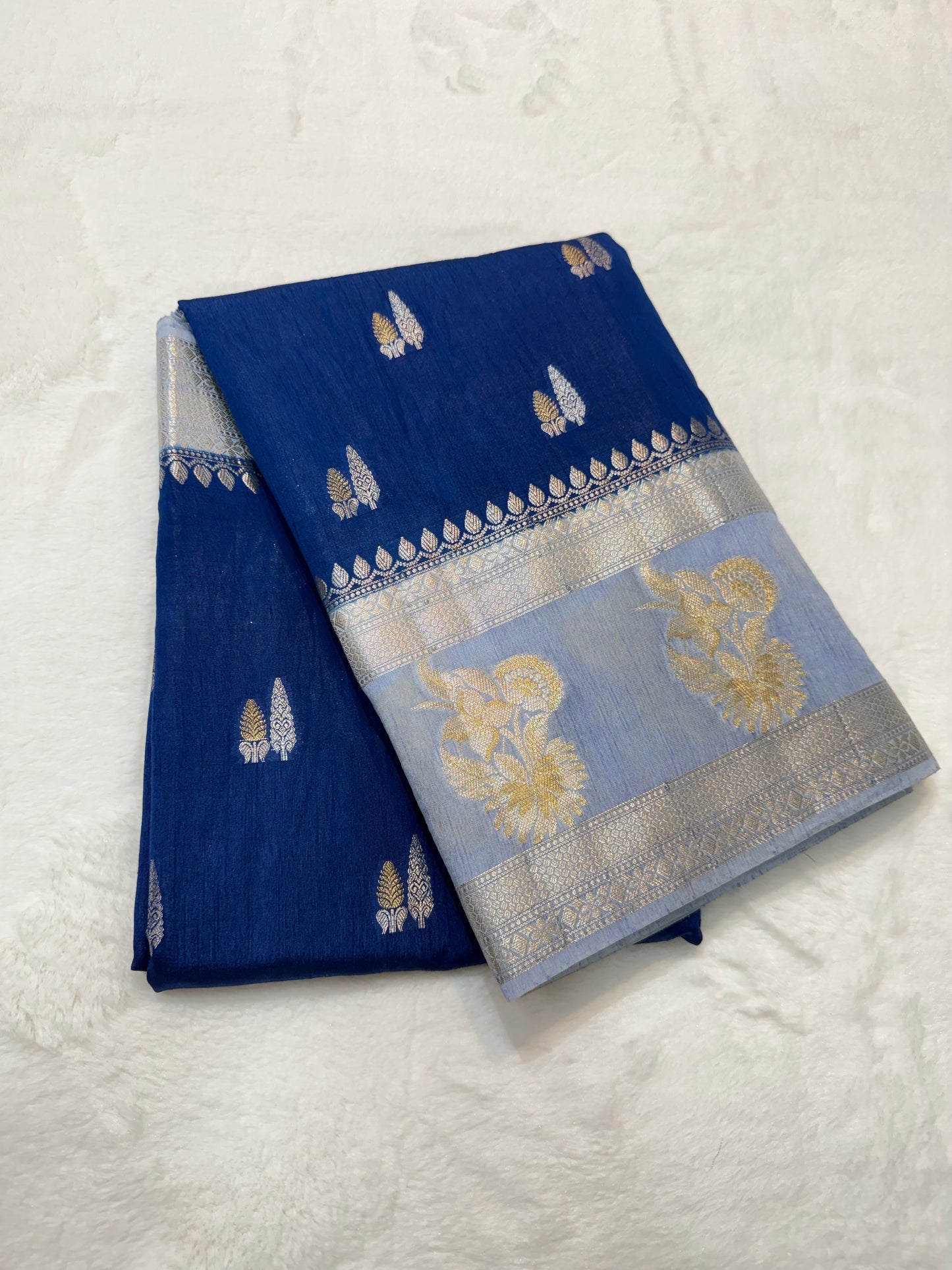 Royal blue & gray shade raw mango Banarasi premium Banarasi saree