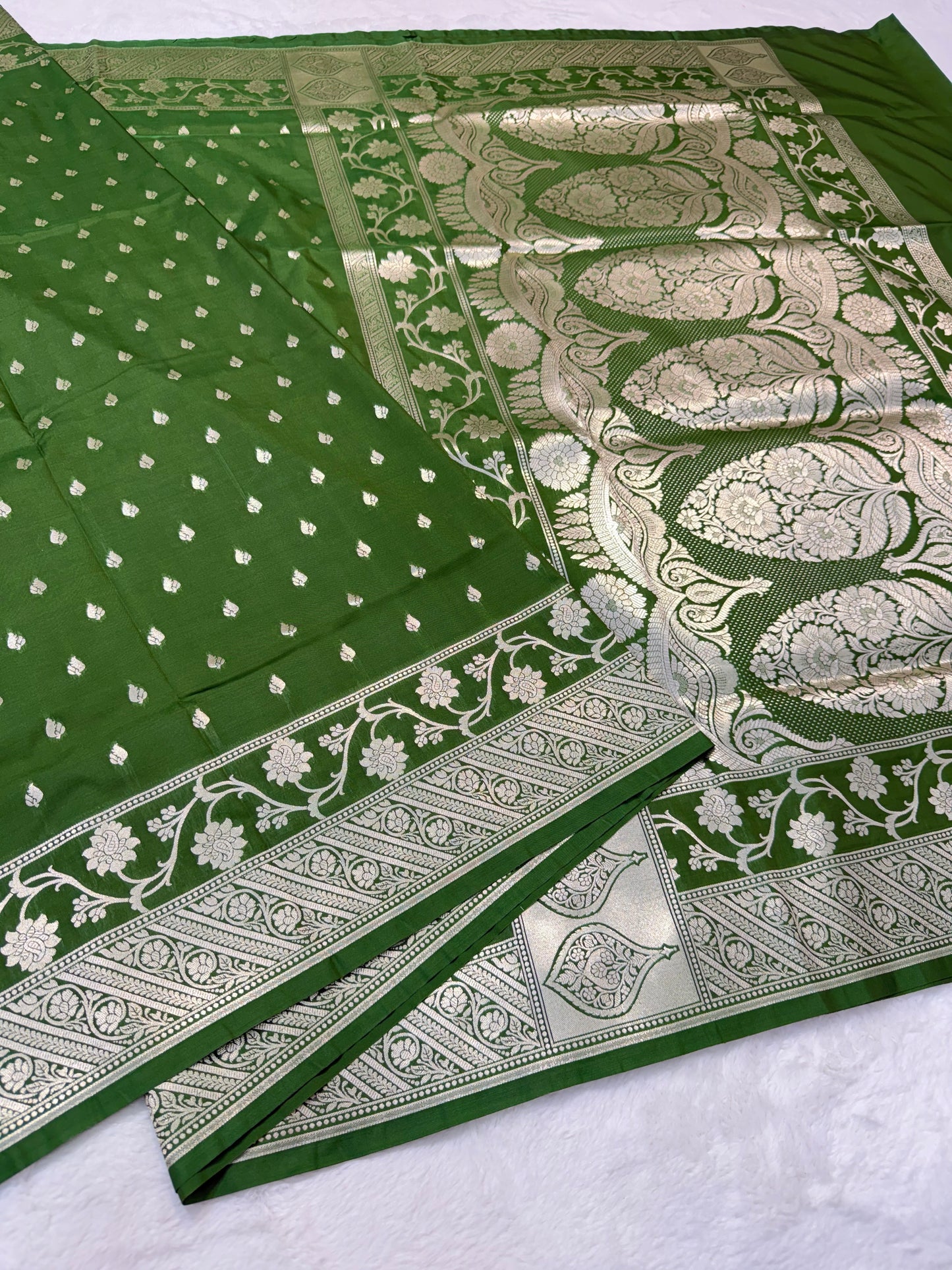Mehandi shade katan Banarasi silk Saree
