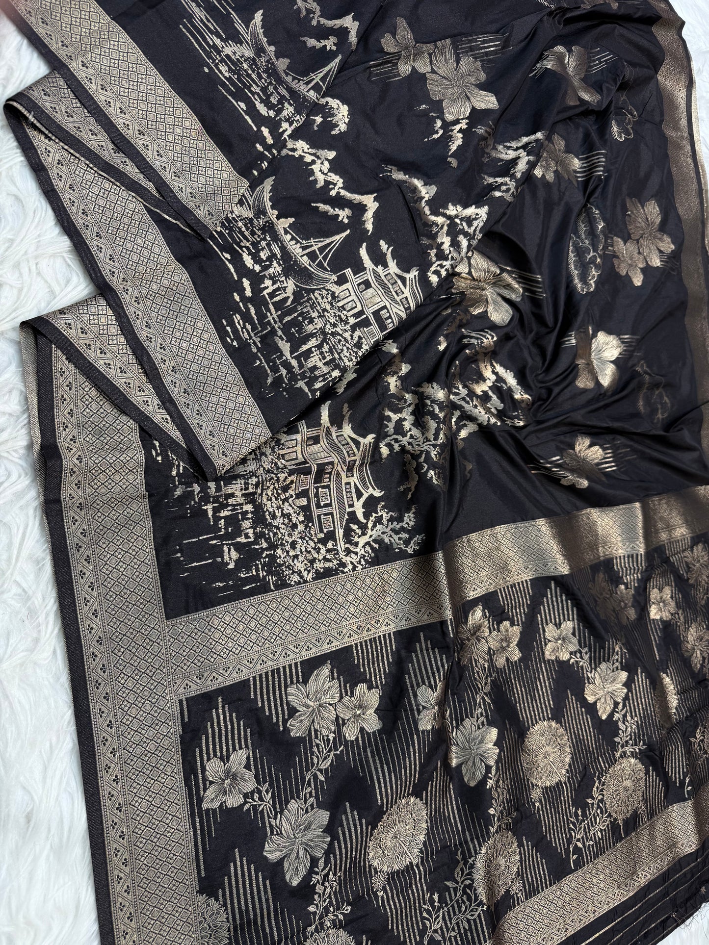 Black premium soft silk Banarasi saree