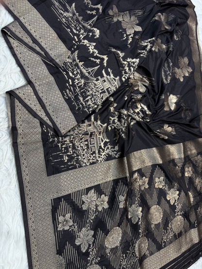 Black premium soft silk Banarasi saree
