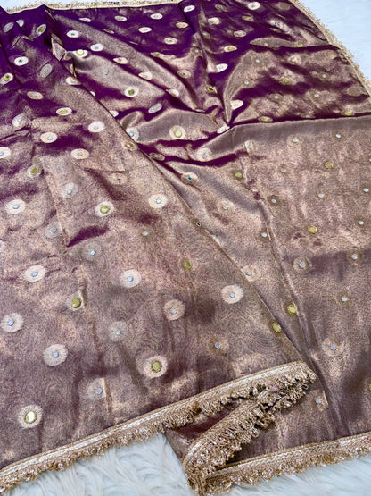 Magenta shade tissue ari & zardosi work designer premium Banarasi saree
