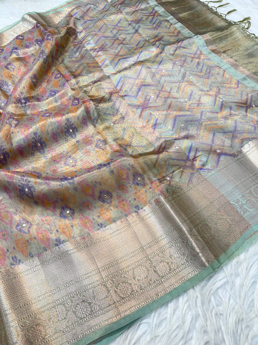 Tissue digital print handwork Banarasi saree