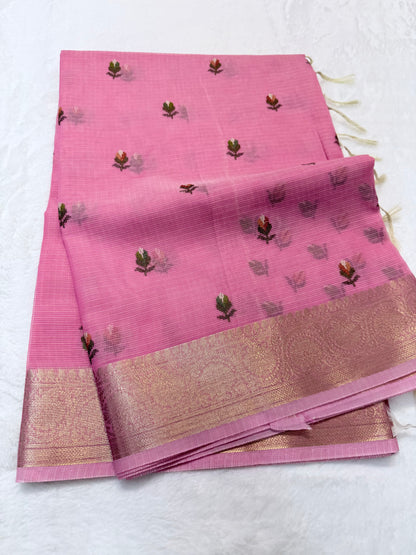 Pink shade cotton kota embroidery Banarasi saree