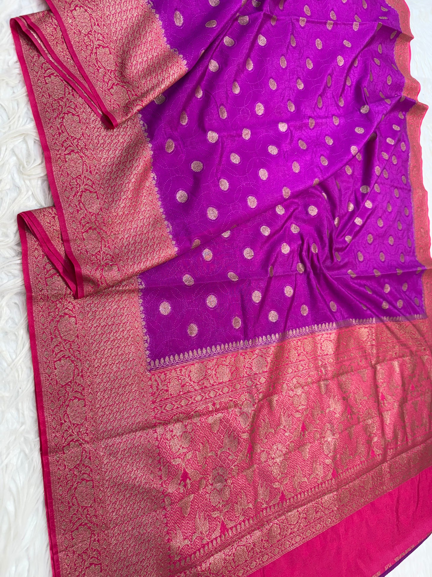 Purple royal pink shade Dupion Silk premium Banarasi Saree