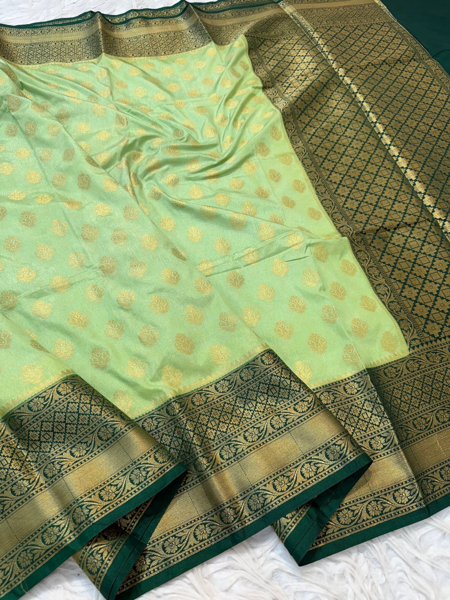 Pista green & bottle green shade Dupion Silk Banarasi Saree 