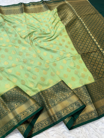 Pista green & bottle green shade Dupion Silk Banarasi Saree 