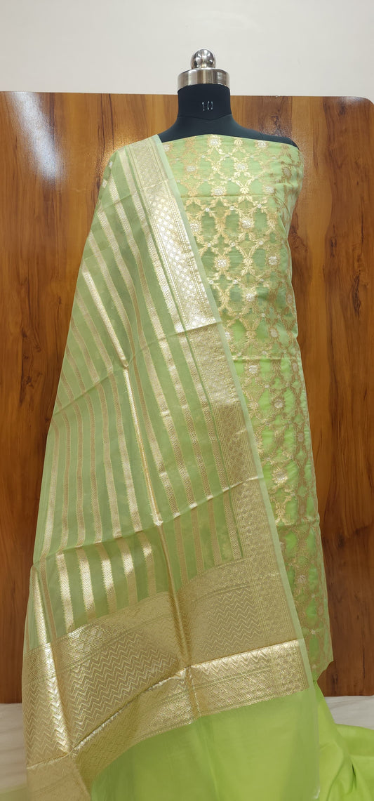 Pista green Kora Organza Banarasi Three Piece Suit