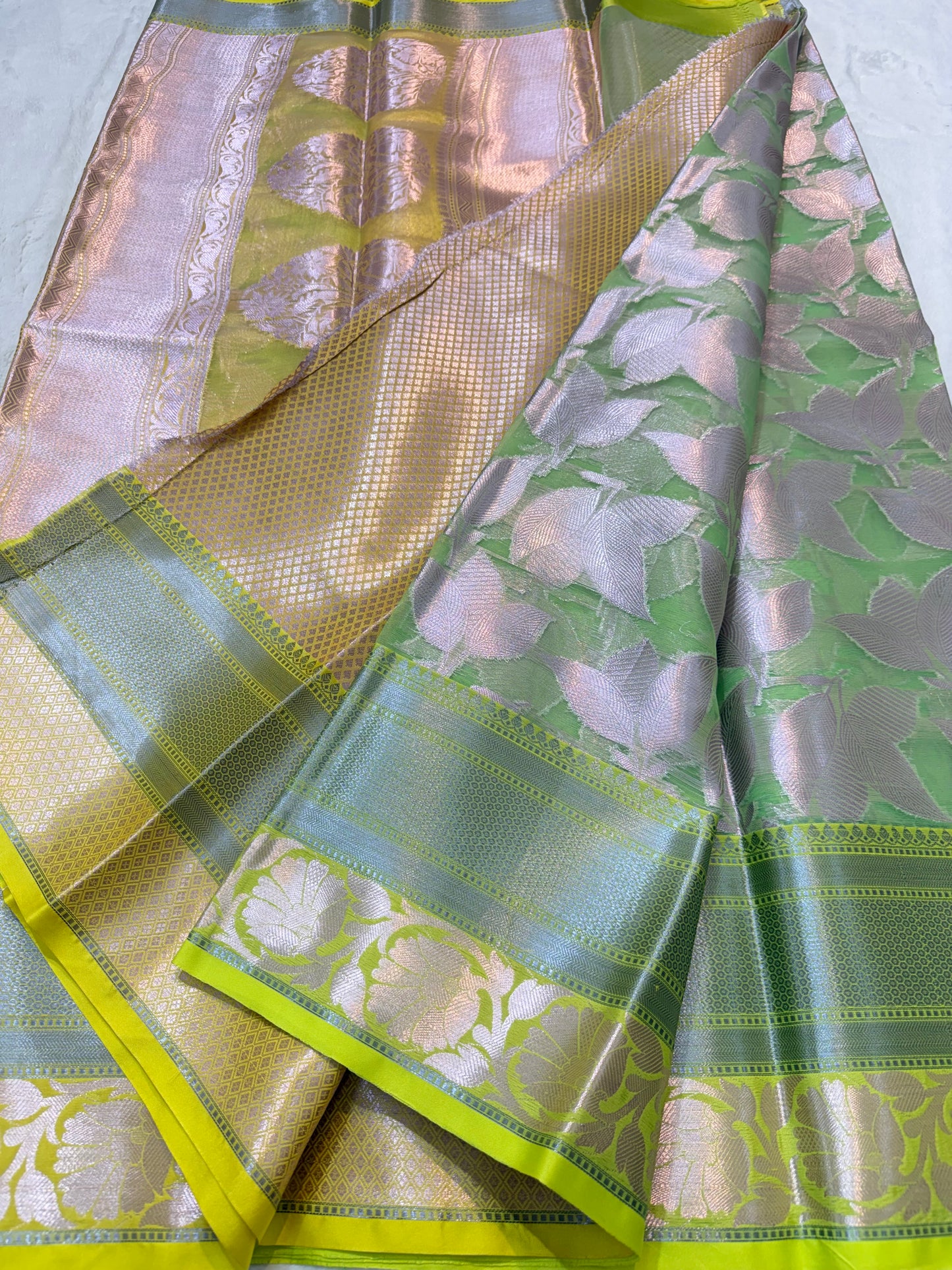 Green shade kora organza Banarasi saree