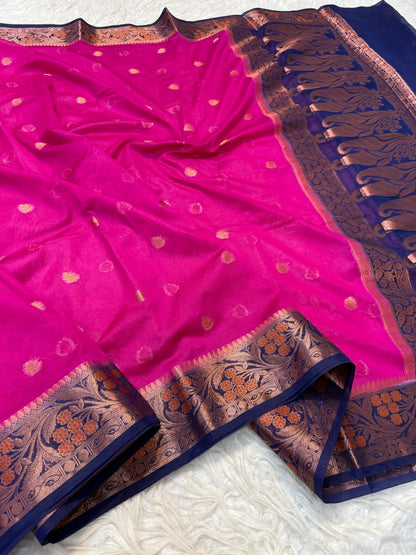 Royal pink navy shade georgatte Banarasi saree
