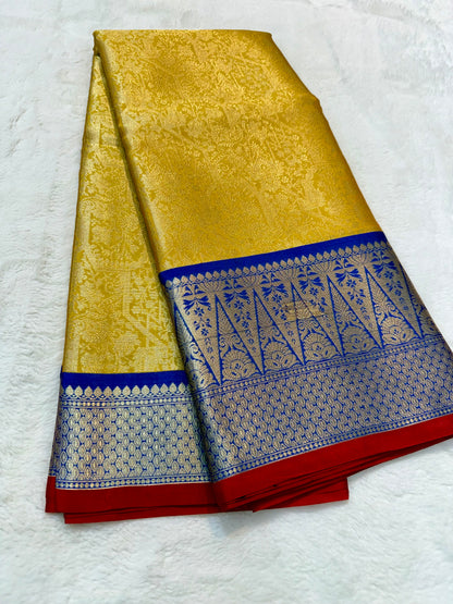 Gold & royal blue shade Kanchi silk premium Banarasi saree