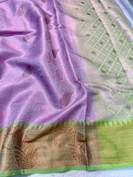 Multicolour shade zari brocade swarovski work Banarasi saree