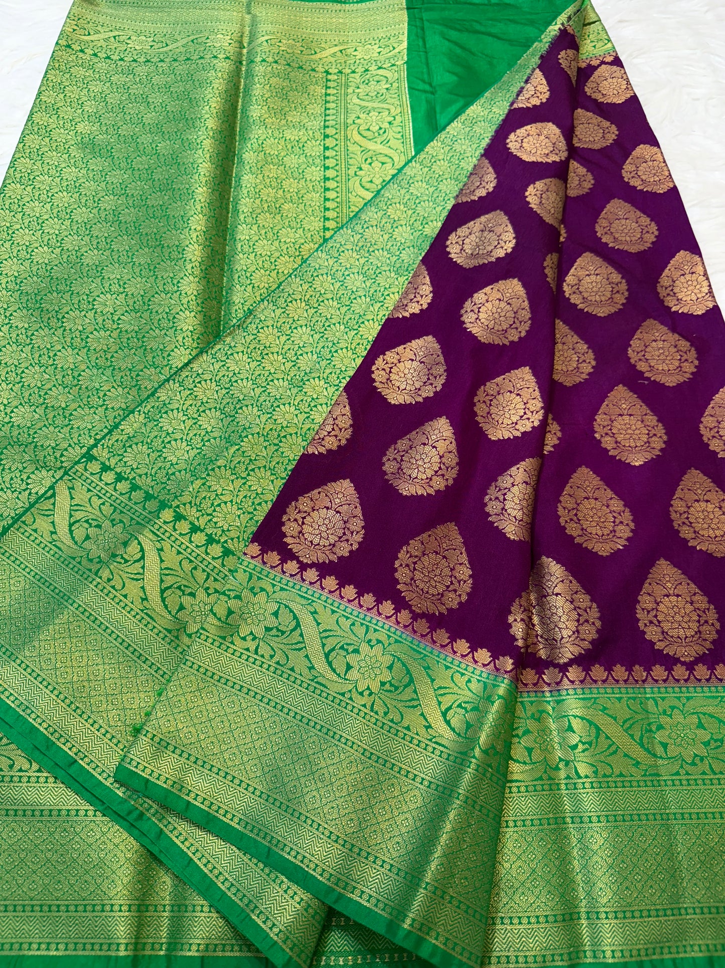 Magenta & green Dupion Silk Banarasi Saree 