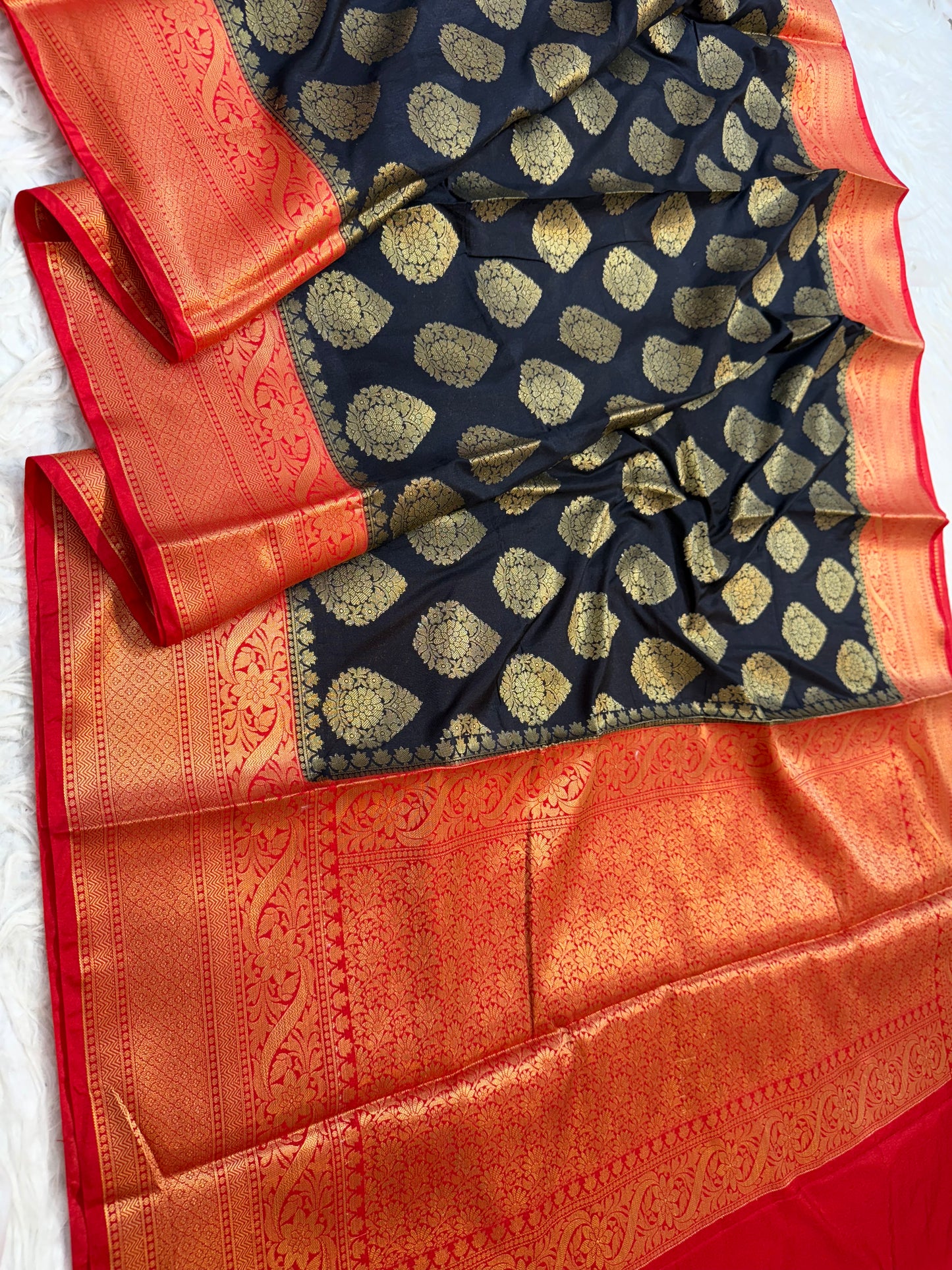 Black & red shade Dupion Silk Banarasi Saree 
