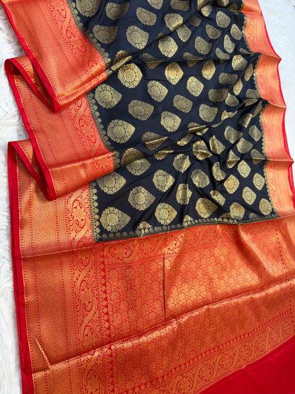 Black & red shade Dupion Silk Banarasi Saree 