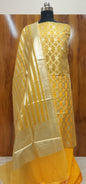 Safety yellow Kora Organza Banarasi Three Piece Suit
