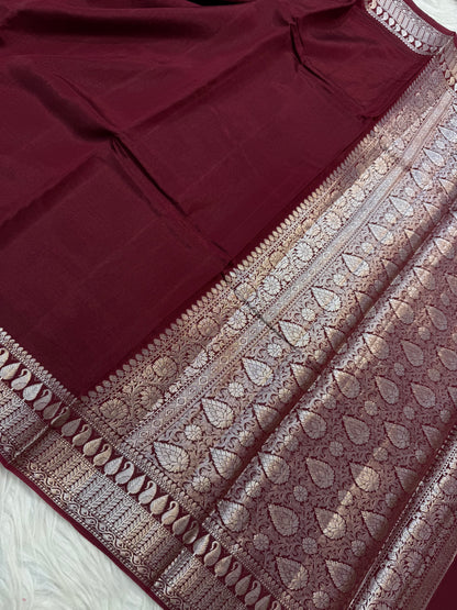 Maroon  shade  Raw mango soft silk banarasi saree