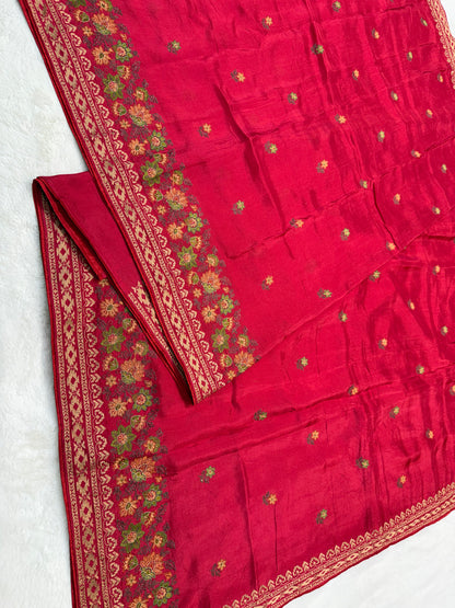 Red shade viscose embroidery premium designer saree