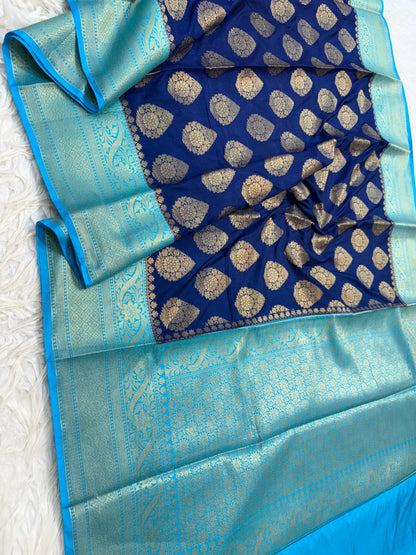 Royal blue & sea green shade Dupion Silk Banarasi Saree 