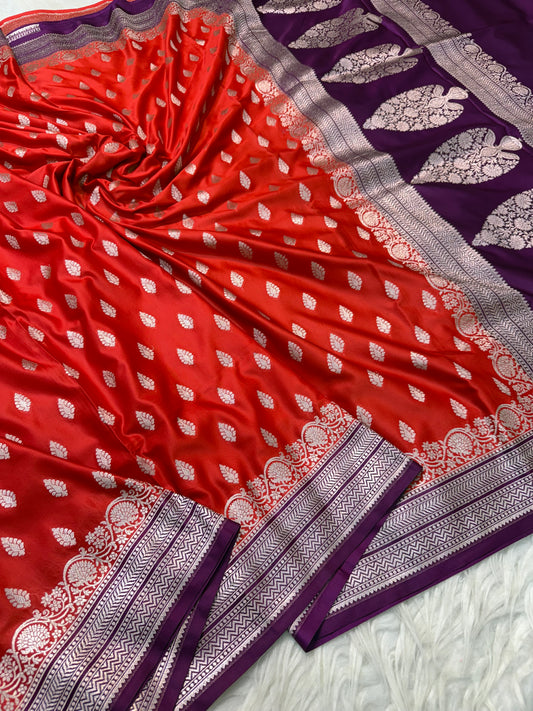 Red & magenta premium mashru katan Banarasi saree