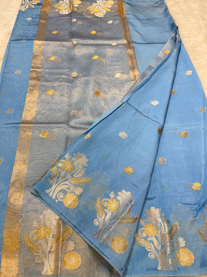 Powder blue shade  Raw mango soft silk banarasi saree