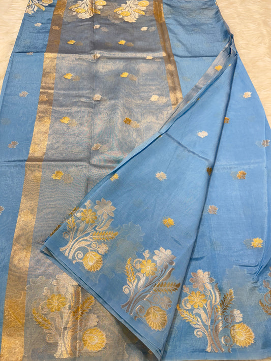 Powder blue shade  Raw mango soft silk banarasi saree