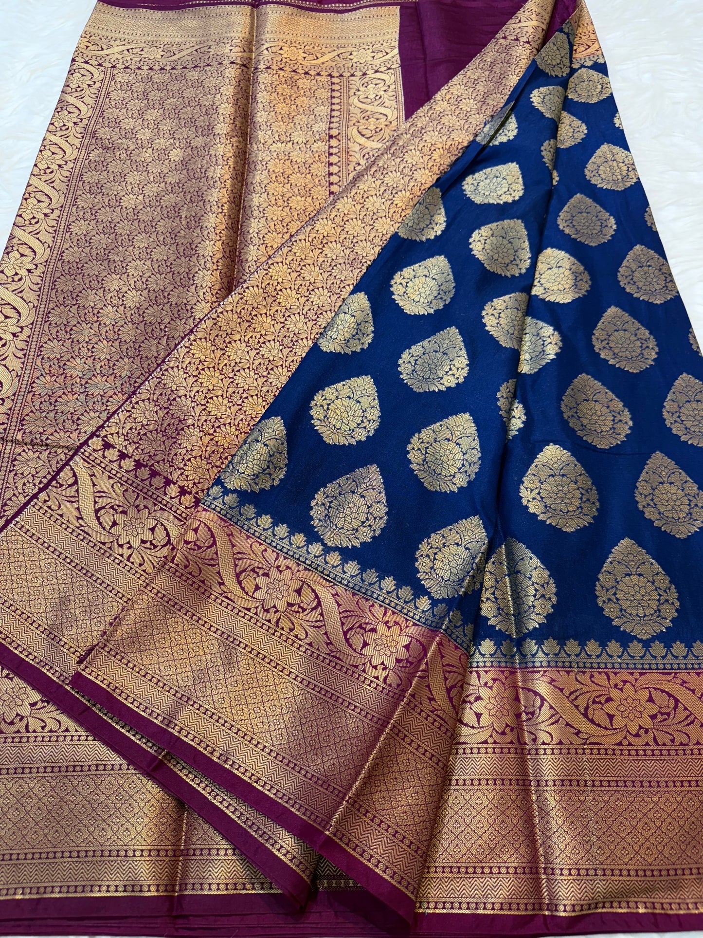 Nevy & maroon shade Dupion Silk Banarasi Saree 