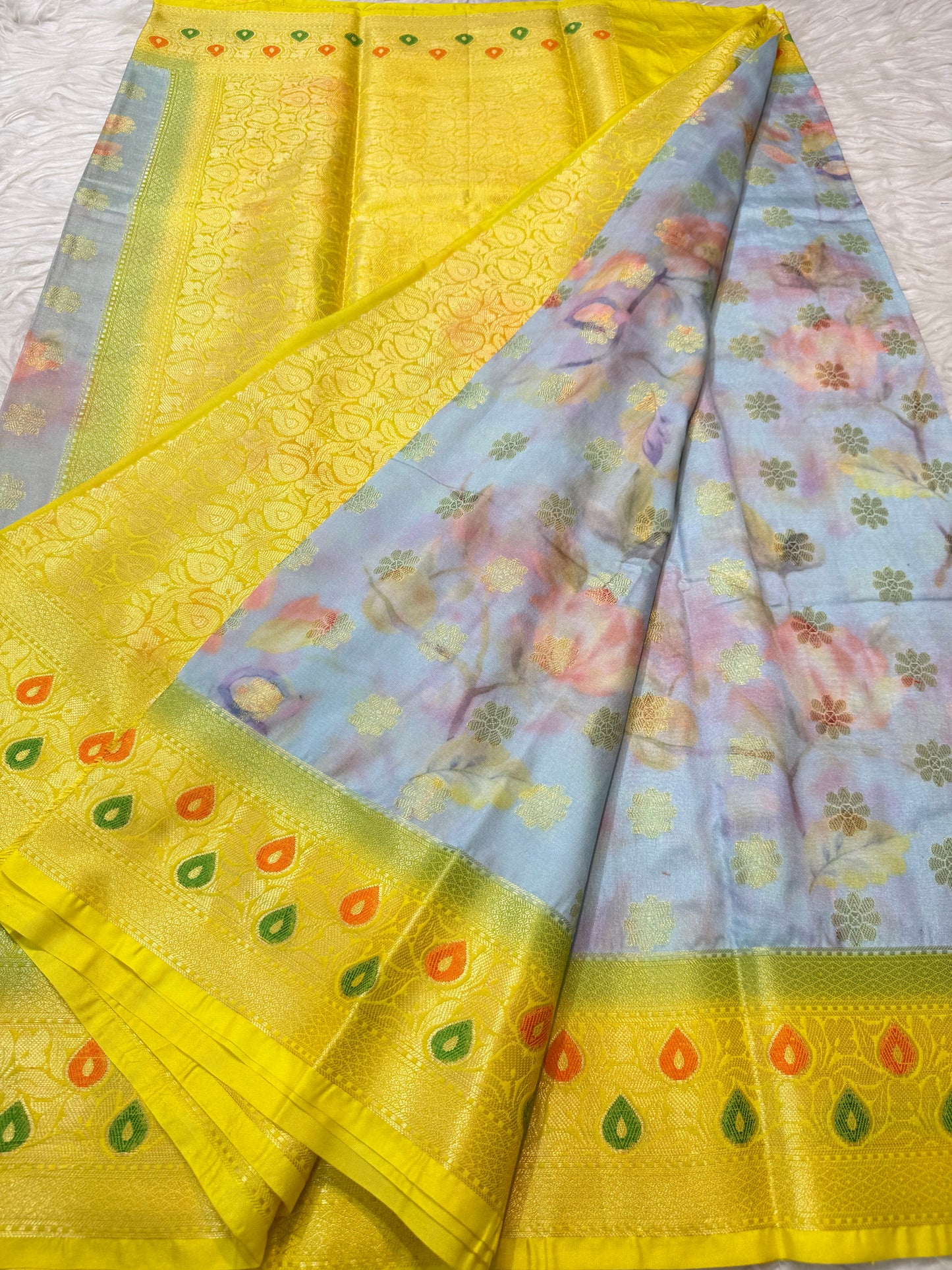 multicolour Dupion silk digital print Banarasi saree