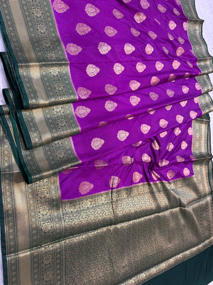 magenta bottel green shade Dupion Silk premium Banarasi Saree