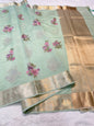 Sea green shade soft silk designer  premium embroidery Banarasi saree