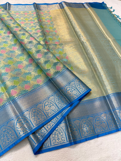 Multicolour shade kora organza Banarasi saree