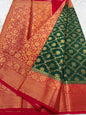 Bottle green red shade  Dupion Silk premium Banarasi Saree