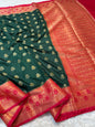 Bottle green red shade Dupion Silk premium Banarasi Saree