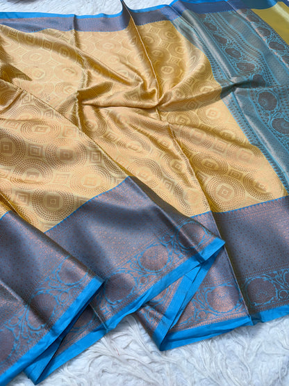 Beige firozi shade premium soft silk Banarasi saree