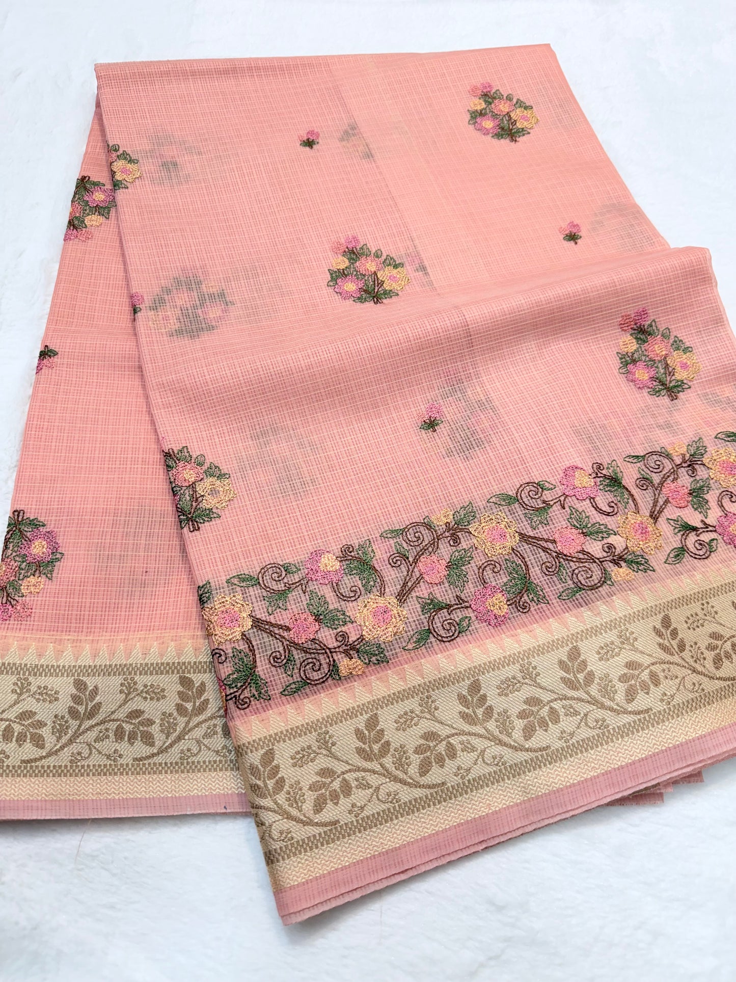 Peach shade kota designer embroidery Banarasi saree