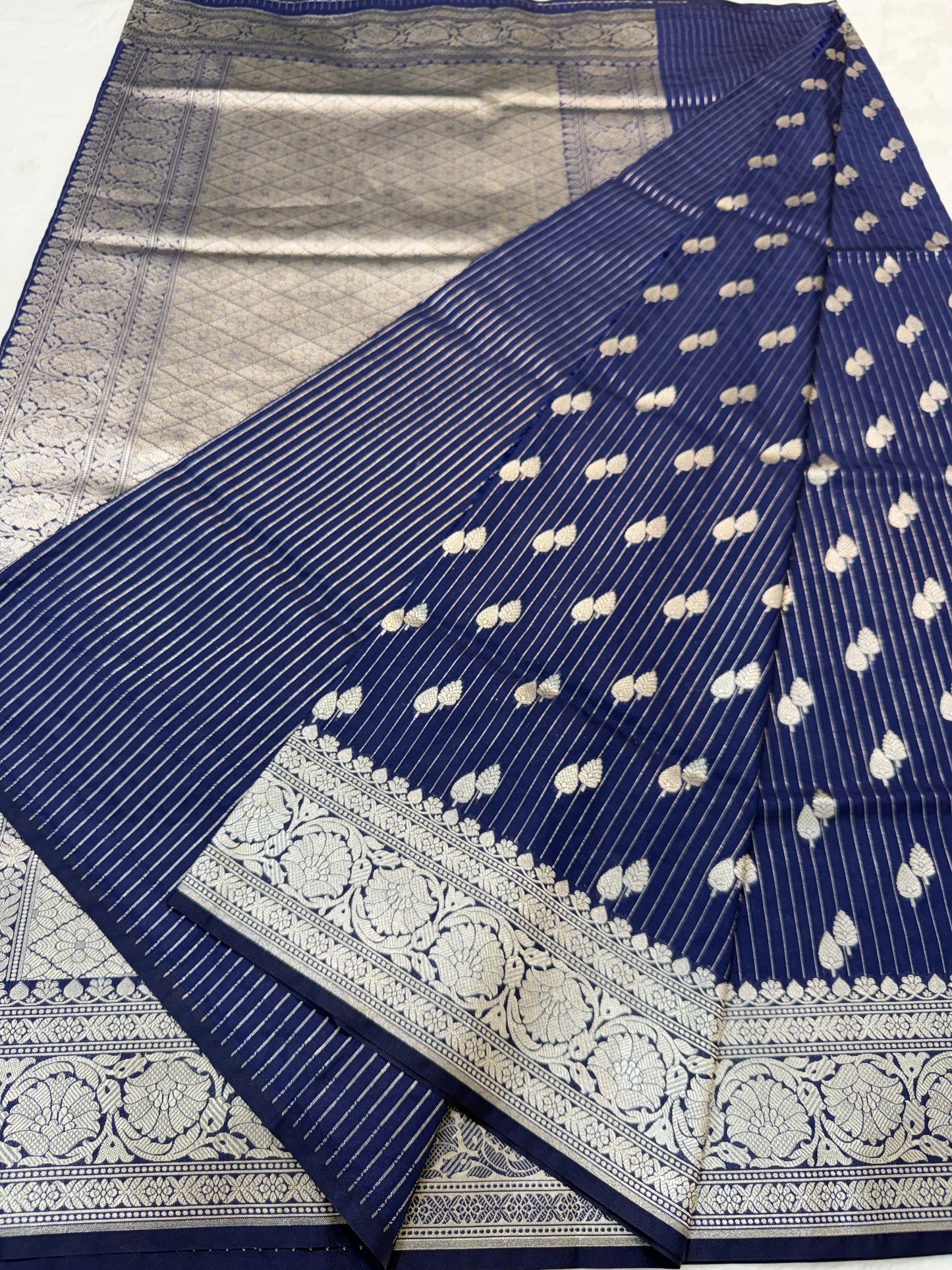 Navy Blue shade katan Banarasi silk Saree
