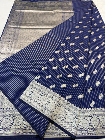 Navy Blue shade katan Banarasi silk Saree