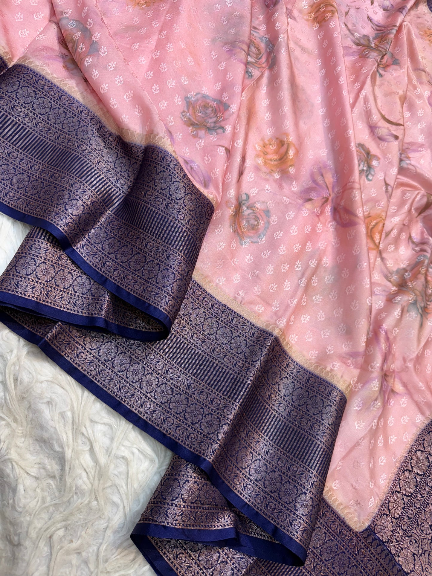 multicolour soft Dupion silk digital  print Banarasi saree