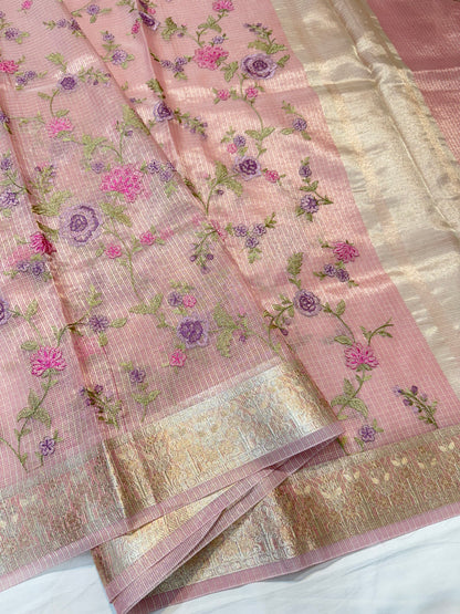Dusty pink  shade tissue kota embroidery primum Banarasi saree