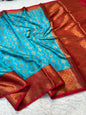 sea green & red shade Dupion Silk Banarasi Saree 