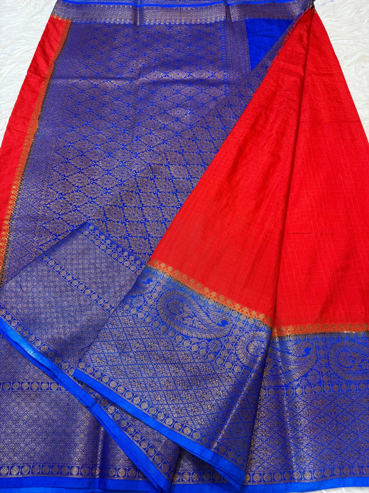 Red blue shade Dupion silk premium Banarasi saree