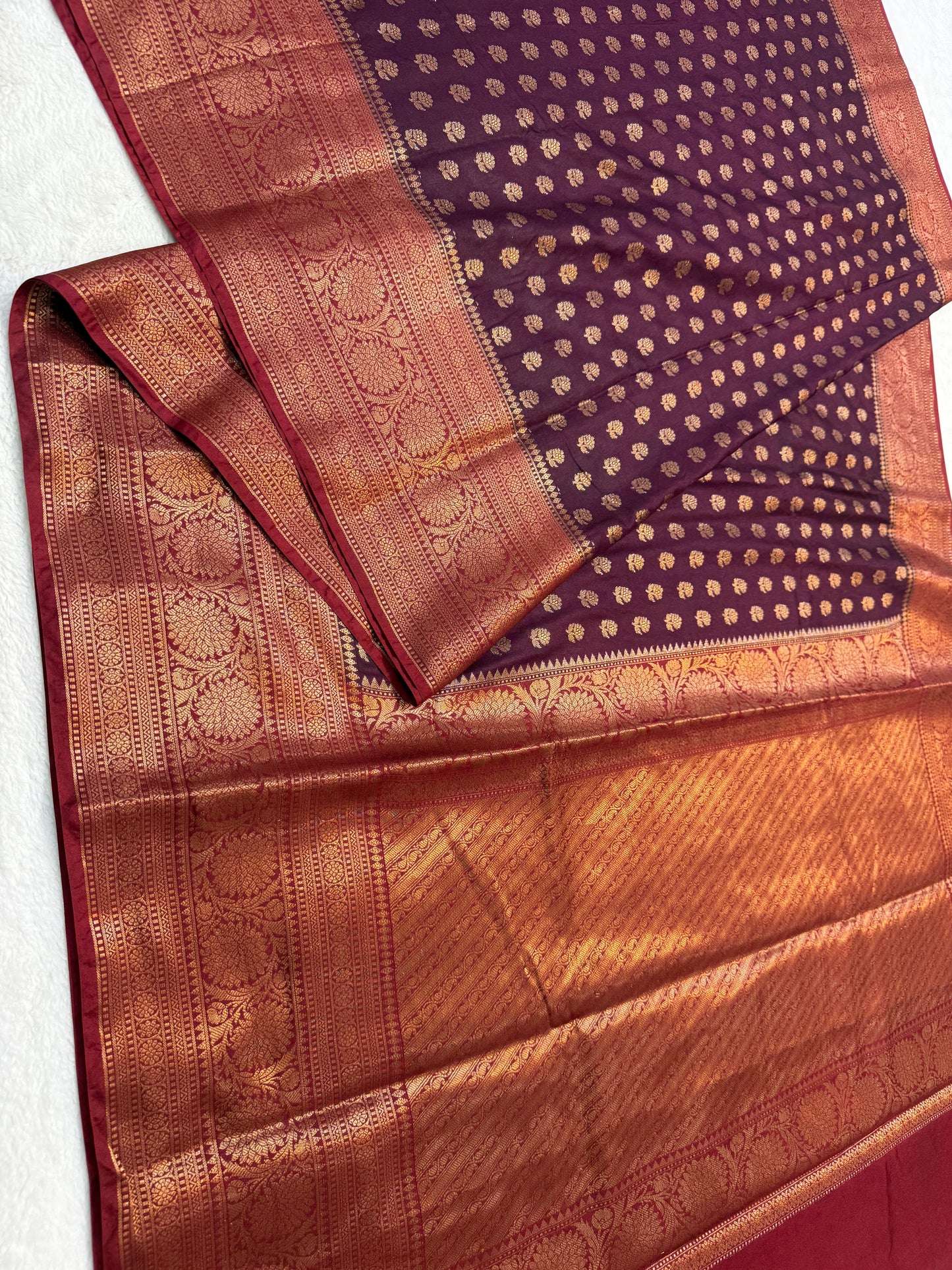 Wine & Rani shade Dupion Silk Banarasi Saree 